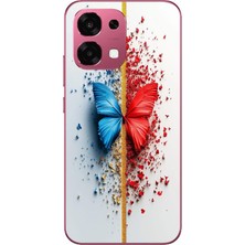 Le Balvo Oppo A6 Pro Uyumlu Kırmızı Mavi Kelebek Baskılı Silikon Kılıf
