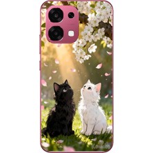 Le Balvo Oppo A6 Pro Uyumlu Ilkbahar Kedileri Baskılı Silikon Kılıf