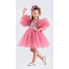 Little Pumpkin Pul Payetli Pon Pon Kollu Abiye Çocuk Elbise