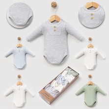 Zeynuko Bebek Uzun Kollu %100 Pamuklu Raporlu Bisiklet Yaka Çıtçıtlı Body&zıbın 5'li Takım Set