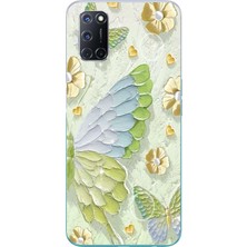 Le Balvo Oppo A52 Uyumlu Yeşil Mavi Kelebek Baskılı Silikon Kılıf