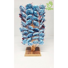 Honey Candy Balcı Şekerleme Küçük Boy El Yapımı 100 Adet Mavi Beyaz Sosyete Şeker Ahşap Stand Hediyeli Tutti Frutti Aromalı Lolipop Şeker