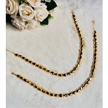 Şık Pirinç Gold Oval Boncuk Detaylı Kolye