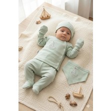Zeynuko Erkek Bebek Gemi Nakışlı %100 Pamuk 0-3 Ay 5'li Yenidoğan Hastane Çıkışı Zıbın Seti