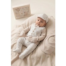 Zeynuko Erkek Bebek %100 Pamuk Ekoseli Papyonlu 5'li Yenidoğan Hastane Çıkışı Zıbın Seti