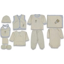 Zeynuko Erkek Bebek Baby Ayıcık Nakış %100 Pamuk 10'lu Yenidoğan Hastane Çıkışı Zıbın Seti Kutulu