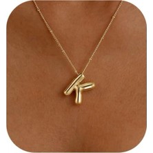 Stainless Stell K Harf Bubble Çelik Gold Kolye