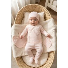 Zeynuko Kız Bebek Kalp Nakışlı %100 Pamuk 5'li Yenidoğan Hastane Çıkışı Zıbın Seti