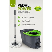 Lime Pedallı Temizlik Seti - Microfiber Mop Bezli - 360° Döner Başlıklı Otomatik Turbo Pedallı Kova Seti - Üretici Garantili