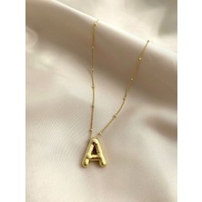 Stainless Stell A Harf Bubble Çelik Gold Kolye