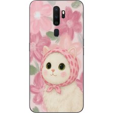 Le Balvo Oppo A5 2020 Uyumlu Pembe Örtülü Kedi Baskılı Silikon Kılıf