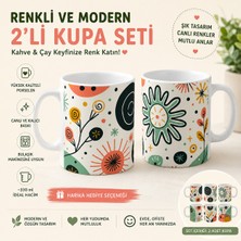 Tişört Kodu Modern Desenli Porselen Kupa Seti (2’li) – Sanatsal & Renkli Tasarım