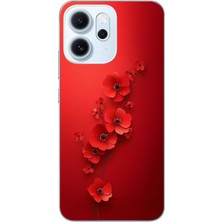 Le Balvo Oppo Reno 14F Uyumlu Kırmızı Kardelenler Baskılı Silikon Kılıf