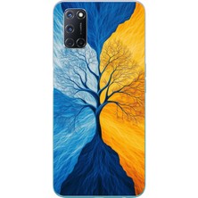 Le Balvo Oppo A52 Uyumlu Sarı Mavi Ağaç Baskılı Silikon Kılıf