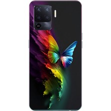 Le Balvo Oppo Reno 5 Lite Uyumlu Gökkuşağı Kelebeği Baskılı Silikon Kılıf