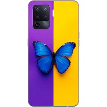 Le Balvo Oppo Reno 5 Lite Uyumlu Mor Sarı Kelebek Baskılı Silikon Kılıf