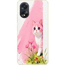 Le Balvo Oppo A38 Uyumlu Pembeli Kedi Baskılı Silikon Kılıf