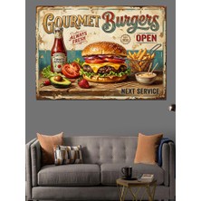 Tablomega Gurme Burger Vintage Tabela Tasarımı Dekoratif Kanvas - Mdf Ahşap Tablo