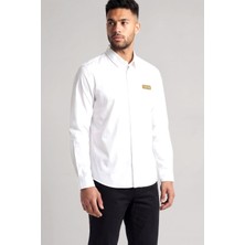 Versace Erkek Metalik Logo Detaylı Normal Kalıp Pamuklu Uzun Kollu Beyaz-Altın Gömlek 80GALCS1 CNY17-G03