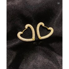 Stainless Stell Xuping Zirkon Taşlı Gold Kalp Halka Küpe – Işıltılı & Romantik Tasarım