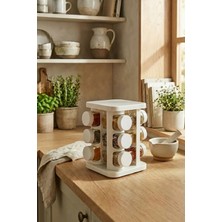 leela Home 12'li Set Döner Standlı Kare Baharatlık 140 ml - Beyaz