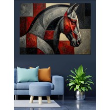 Tablomega Geometrik Modern Sanat At Figürü Dekoratif Kanvas - Mdf Ahşap Tablo