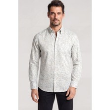 Paul & Shark Erkek Slim Fit Desenli Cep Detaylı Uzun Kollu Keten Bej Gömlek 26413098-G61