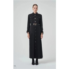 Nuss Kemer  Detayli Ipek Elbise 2002 Siyah