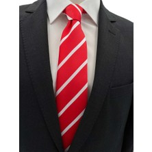 Brianze 7 cm Kırmızı Beyaz Çizgili Kravat