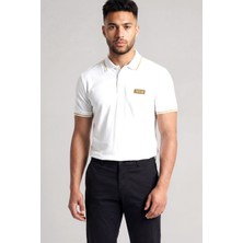 Versace Erkek Regular Fit Pamuklu Kolarında Şerit Desenli Kısa Kollu Beyaz T-Shirt 80GAGT05 CJ01T-G03