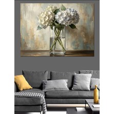 Tablomega Vazoda Beyaz Ortancalar Minimalist Stil Dekoratif Kanvas - Mdf Ahşap Tablo