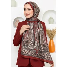 Hadiora Kadın Bordo Kahve Şal Desenli Organik Pamuk Soft Şal