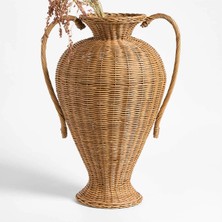Crate & Barrel Alford Çift Saplı El Dokuması Büyük Boy Rattan Vazo 61 cm