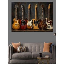 Tablomega Yan Yana Dizilmiş Elektro Gitarlar Dekoratif Kanvas - Mdf Ahşap Tablo