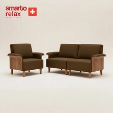 Smarto Relax LEGO Ahşap Ayaklı 2+1 Koltuk Takımı | Modern Ikili Koltuk ve Tekli Berjer Oturma Grubu (kahverengi)