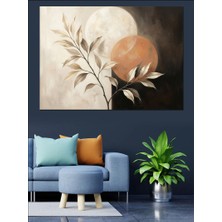Tablomega Minimalist Ay ve Yaprak Dalları Dekoratif Kanvas - Mdf Ahşap Tablo