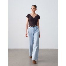 Dilvin 32688 %100 Pamuk Basic T-Shirt-Koyu Kahve