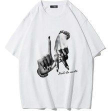 Brz Collection Unisex Oversize Rock The World T-Shirt (Beyaz)