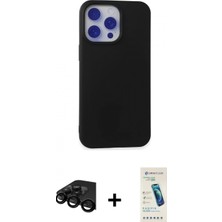 İlk El Grup Pilelistore™ iPhone 15 Pro Max Kılıf Ahenk Serisi - Şeffaf Pasifik Cam Ekran Koruyucu + Raze Metal Kamera Lens - Sh