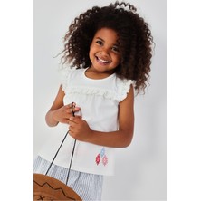 Boboli Çiçek Nakışlı Tshirt 2 Yaş-6 Yaş Beyaz