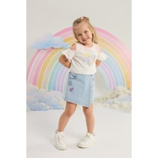 Minycenter Kız Çocuk Love Desenli Crop Tişört 2 Yaş-6 Yaş Beyaz