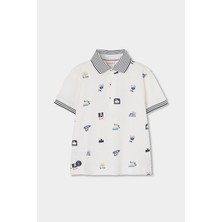 Boboli Surf Desenli Polo Yaka Tshirt 2 Yaş-6 Yaş Beyaz