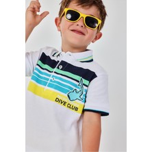 Boboli Çizgi Desenli Polo Yaka Tshirt 2 Yaş-6 Yaş Beyaz
