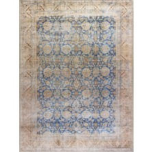 Pera Halı Mavi ve Bej Eskitme Desenli Vintage Halı - Outlet - 50025BOU