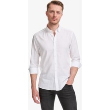 Pierre Cardin Erkek Beyaz Keten Görünümlü Slim Fit Uzun Kollu Gömlek 50325355-VR013