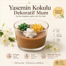 Tişört Kodu Yasemin Kokulu El Yapımı Dekoratif Cam Mum – Çiçek Tasarımlı, 78 gr