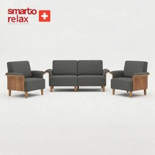 Smarto Relax LEGO Ahşap Ayaklı 2+1+1 Koltuk Takımı | Modern Ikili Koltuk ve 2 Tekli Berjer Oturma Grubu (Antrasit - Gri)