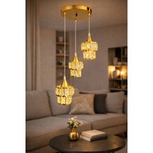 Mars Concept Gold Kristal Taşlı 3'lü Sarkıt Avize | Modern Dekoratif Salon Avizesi