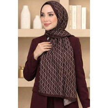 Hadiora Kadın Bordo Geometrik Desen Organik Pamuk Soft Şal