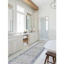 Pera Halı Mavi ve Gri Eskitme Desenli Vintage Halı - Outlet - 40025MGOU